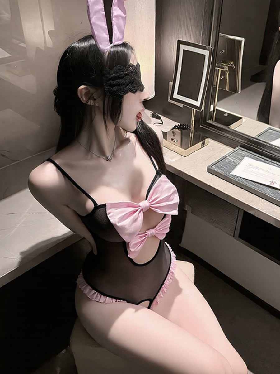 Pink Bow Bunny Girl Bodysuit - Sweet Kawaii Anime Lingerie blesssafe