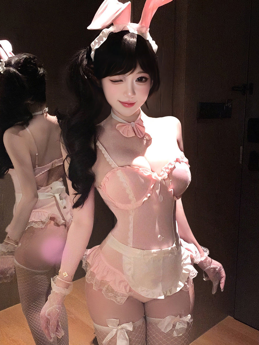 Pink Bunny Maid Teddy Lingerie Cosplay Set Blesssafe