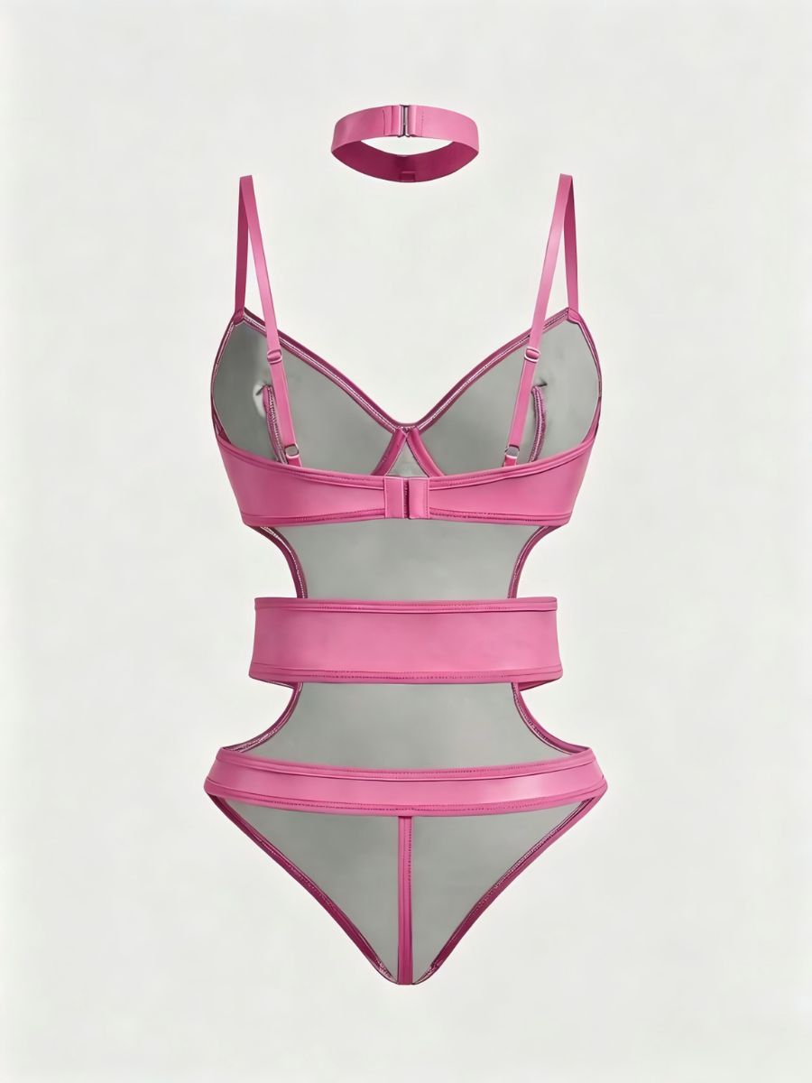 Pink Skull Gothic Lingerie Cut Out Bodysuit