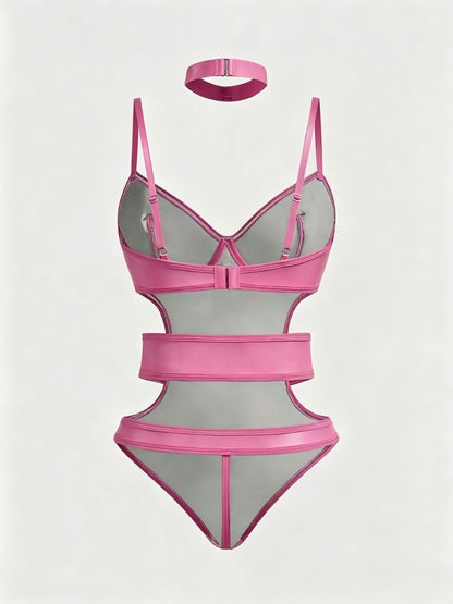 Pink Skull Gothic Lingerie Cut Out Bodysuit
