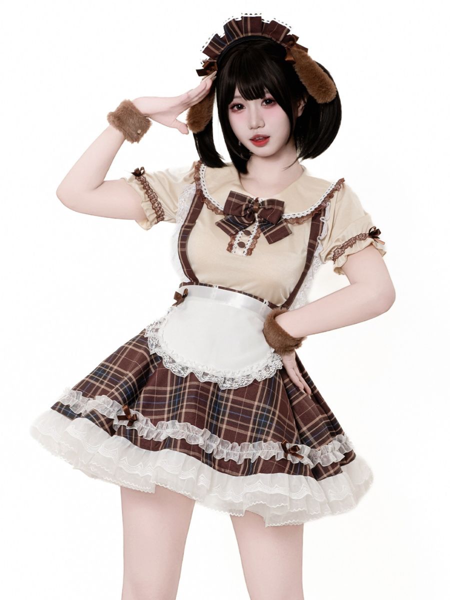 Plaid Puppy Cosplay Lolita Costume Set Blesssafe