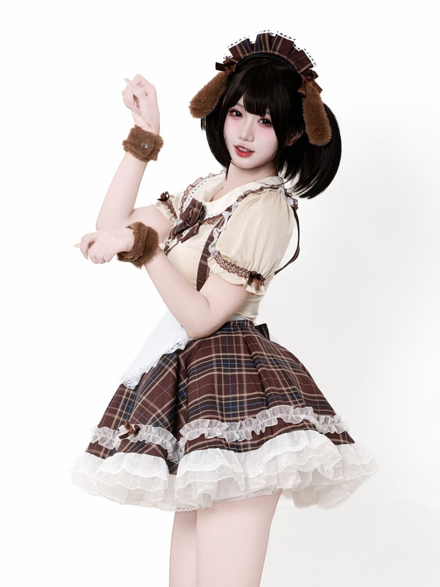 Plaid Puppy Cosplay Lolita Costume Set Blesssafe