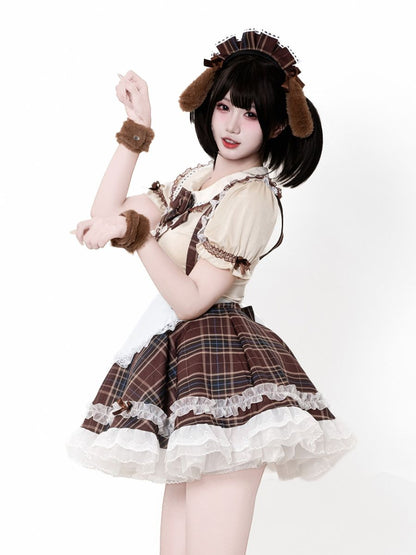 Plaid Puppy Cosplay Lolita Costume Set Blesssafe
