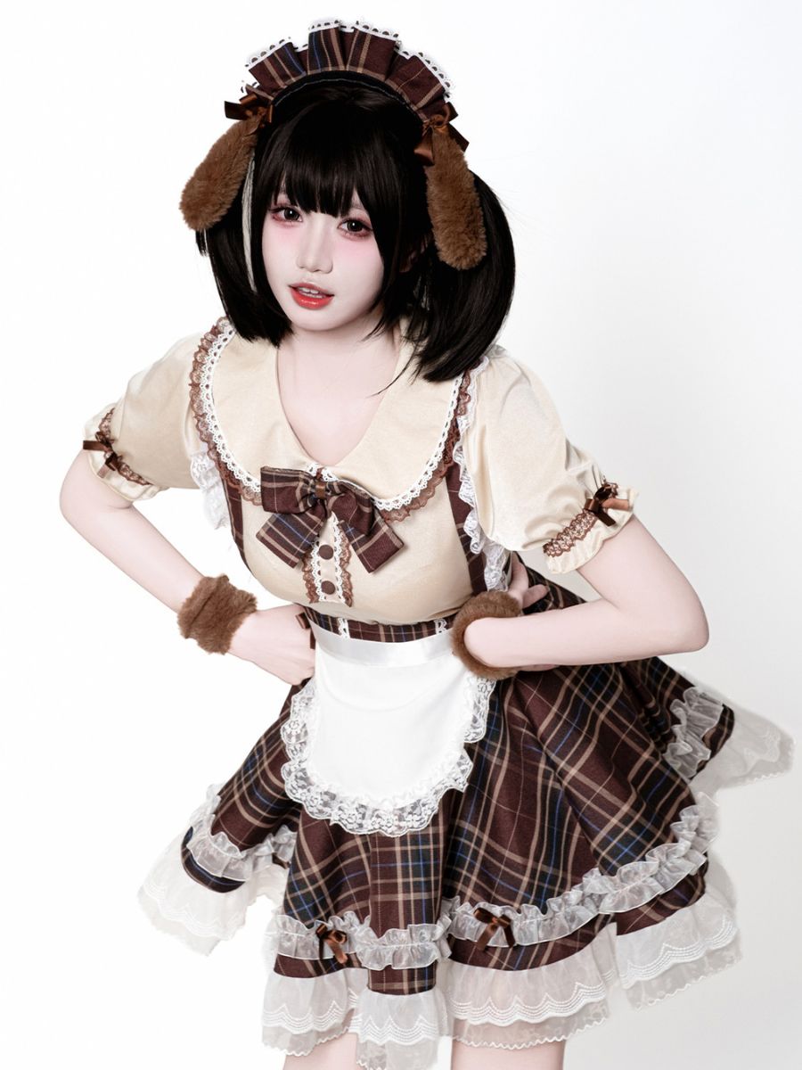 Plaid Puppy Cosplay Lolita Costume Set Blesssafe