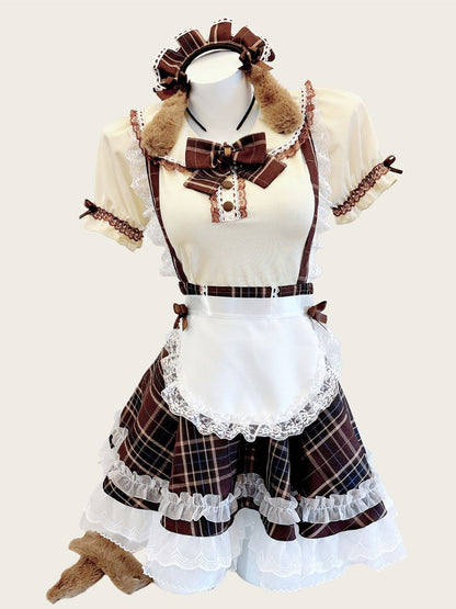 Plaid Puppy Cosplay Lolita Costume Set Blesssafe