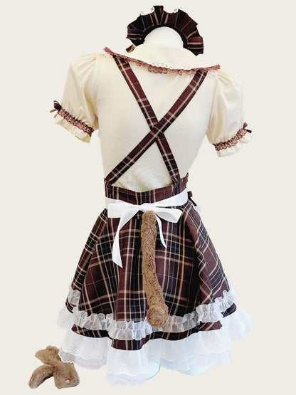 Plaid Puppy Cosplay Lolita Costume Set Blesssafe