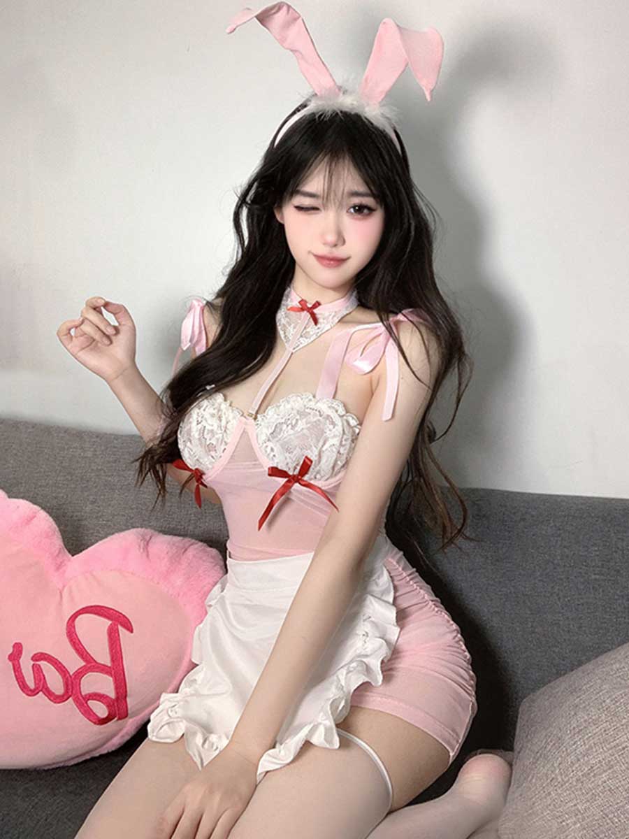 Classic French Maid Cosplay Outfit Apron Mini Dress Set Blesssafe