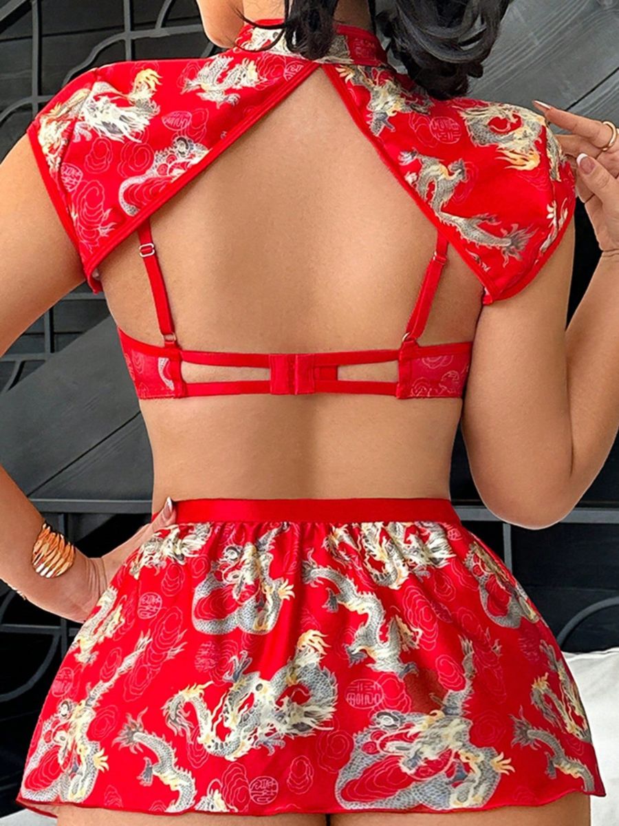 Plus Size Dragon Print Chinese Lingerie Set - Full Figure Teddy Blesssafe