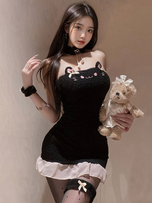 Plush Black Cat Cosplay Lingerie Set blesssafe