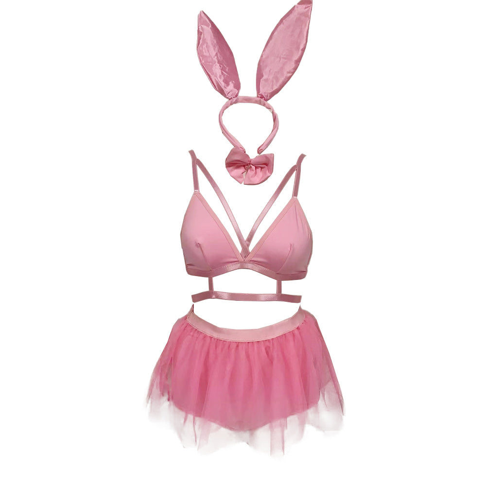 Sexy Playboy Bunny Lingerie Costume Micro Bra and Mesh Mini Skirt Cosplay Outfit blesssafe