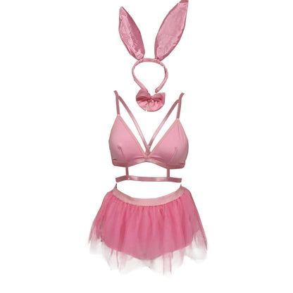 Sexy Playboy Bunny Lingerie Costume Micro Bra and Mesh Mini Skirt Cosplay Outfit blesssafe