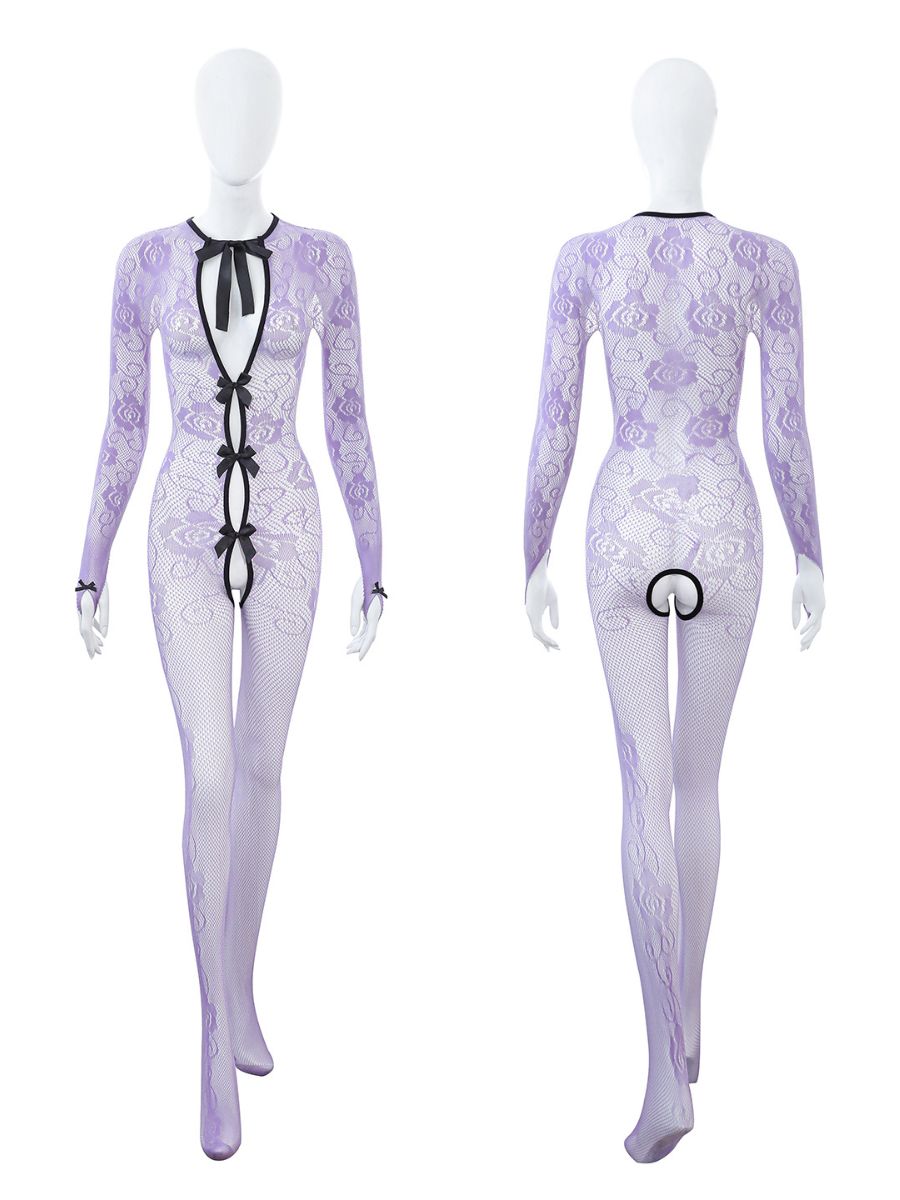 Purple Floral Lace Maid Cosplay Lingerie Set Blesssafe