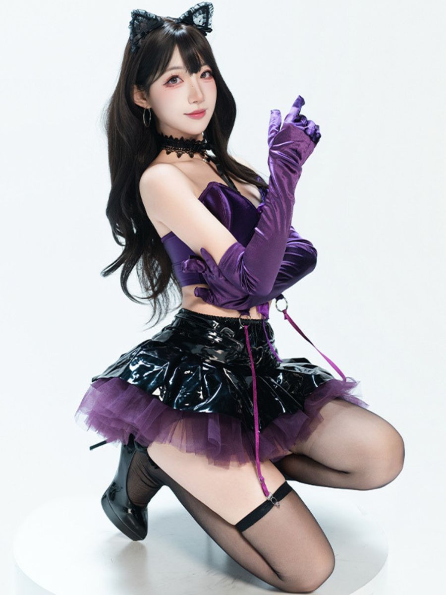 Purple Gothic Cat Girl Cosplay Set blesssafe