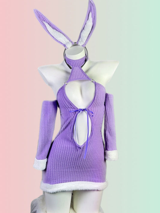Rib Knit Cut Out Bunny Costume - Sexy Hollow Anime Bodysuit blesssafe