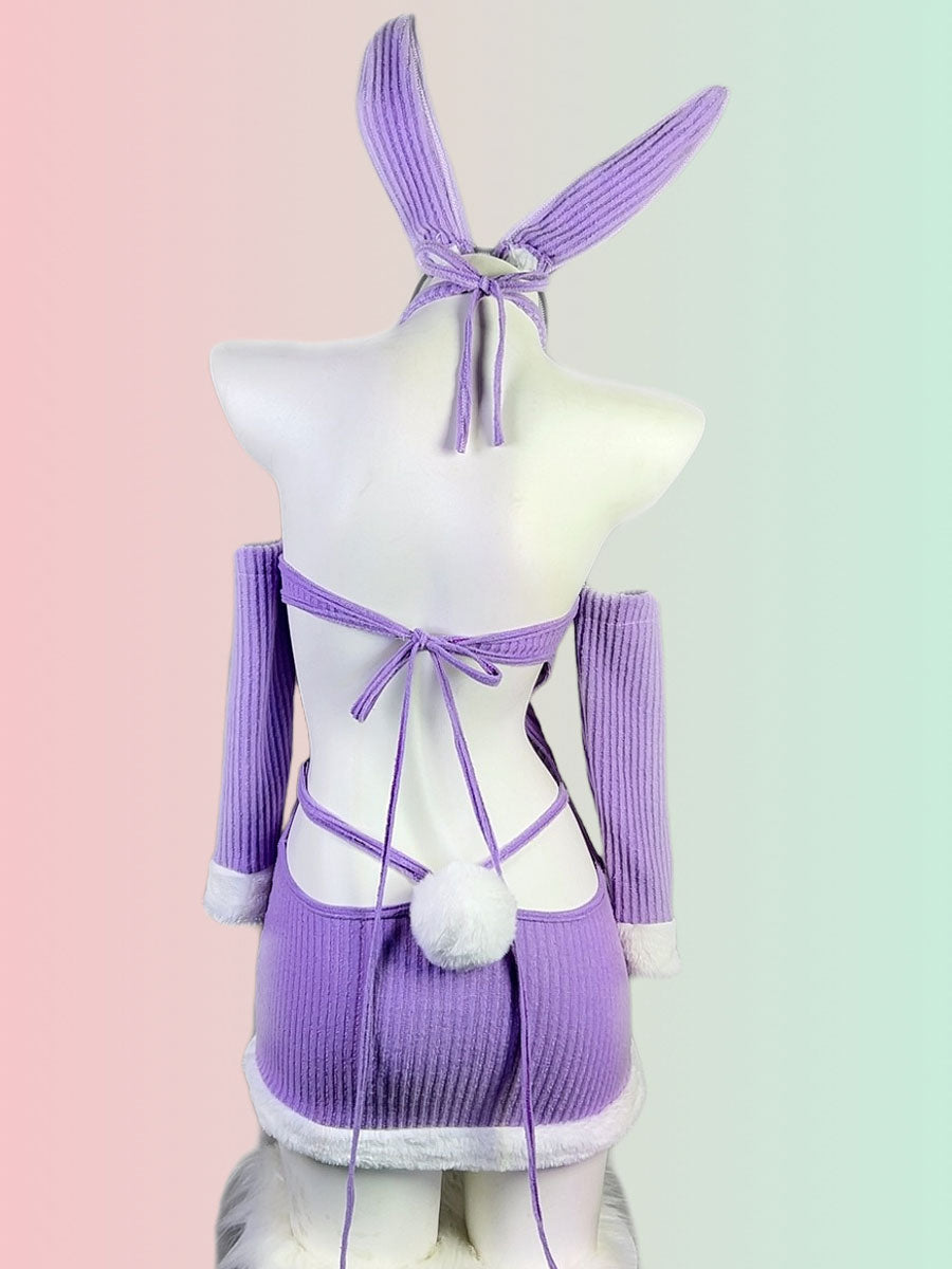 Rib Knit Cut Out Bunny Costume - Sexy Hollow Anime Bodysuit blesssafe