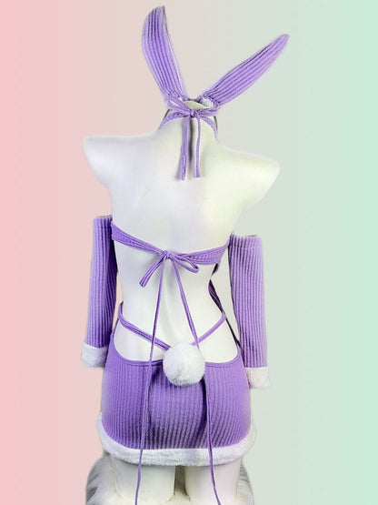 Rib Knit Cut Out Bunny Costume - Sexy Hollow Anime Bodysuit blesssafe