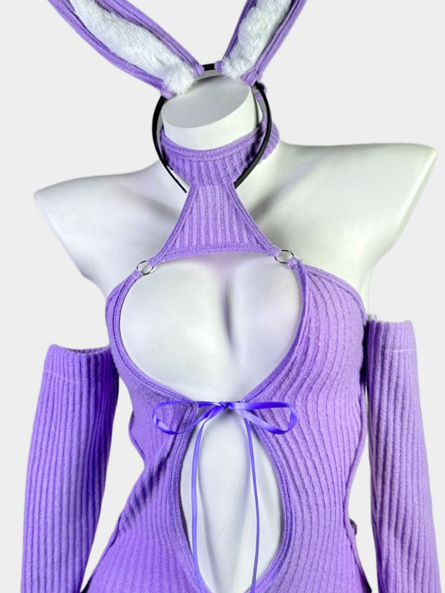 Rib Knit Cut Out Bunny Costume - Sexy Hollow Anime Bodysuit blesssafe