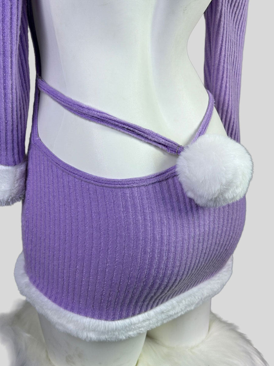 Rib Knit Cut Out Bunny Costume - Sexy Hollow Anime Bodysuit blesssafe