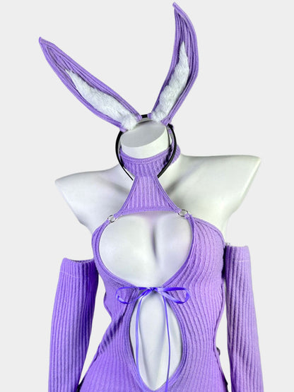 Rib Knit Cut Out Bunny Costume - Sexy Hollow Anime Bodysuit blesssafe