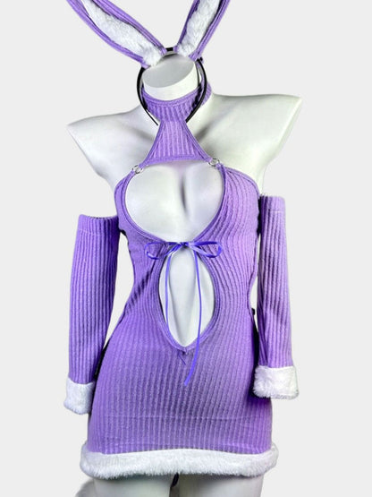 Rib Knit Cut Out Bunny Costume - Sexy Hollow Anime Bodysuit blesssafe