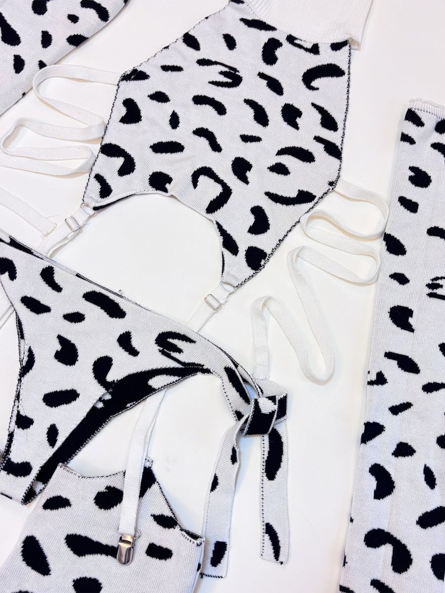Rib Knit Cow Lingerie Set - Soft Textured Anime Animal Underwear Blesssafe