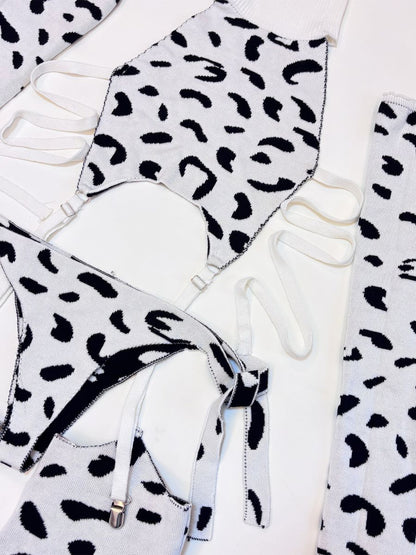 Rib Knit Cow Lingerie Set - Soft Textured Anime Animal Underwear Blesssafe