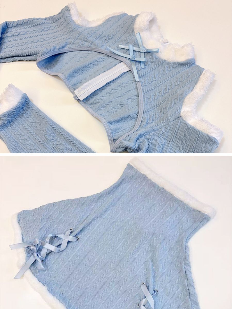 Ribbed Knit Bunny Cupless Outfit - Revealing Anime Cosplay Set blesssafe