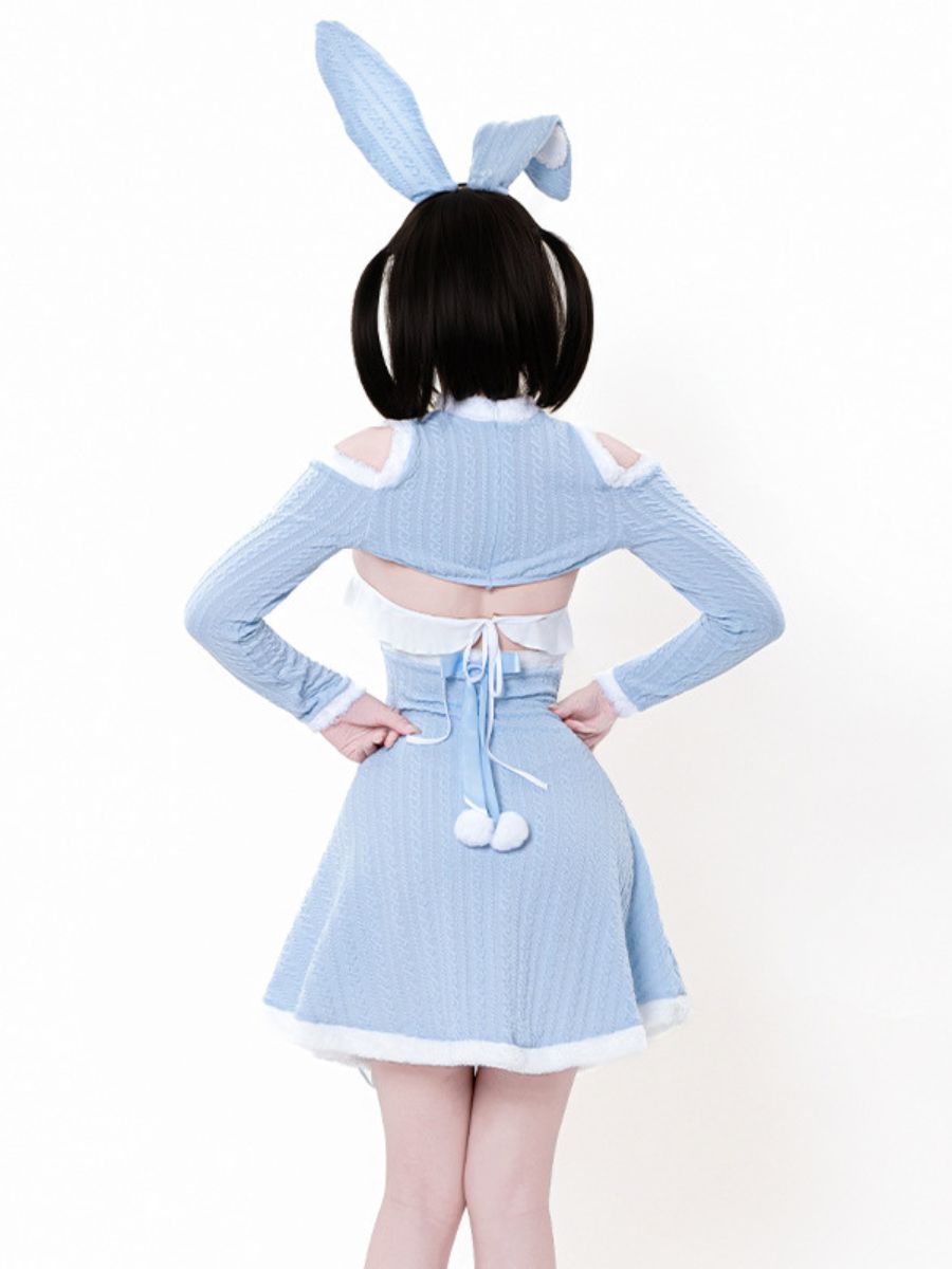 Ribbed Knit Bunny Cupless Outfit - Revealing Anime Cosplay Set blesssafe