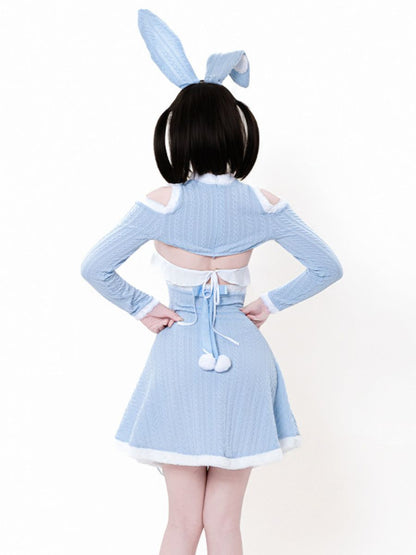 Ribbed Knit Bunny Cupless Outfit - Revealing Anime Cosplay Set blesssafe