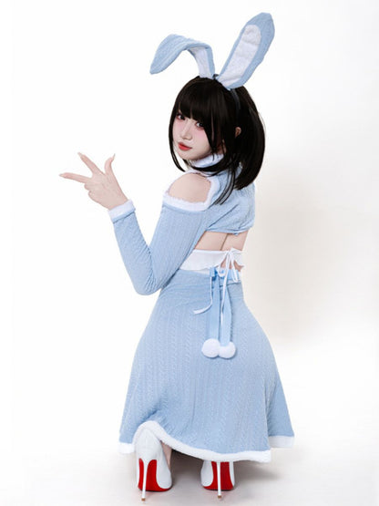 Ribbed Knit Bunny Cupless Outfit - Revealing Anime Cosplay Set blesssafe