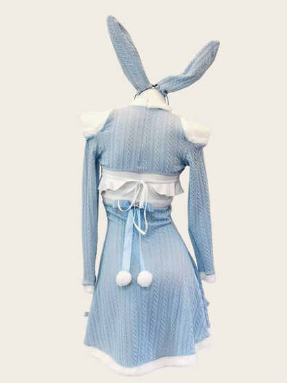 Ribbed Knit Bunny Cupless Outfit - Revealing Anime Cosplay Set blesssafe