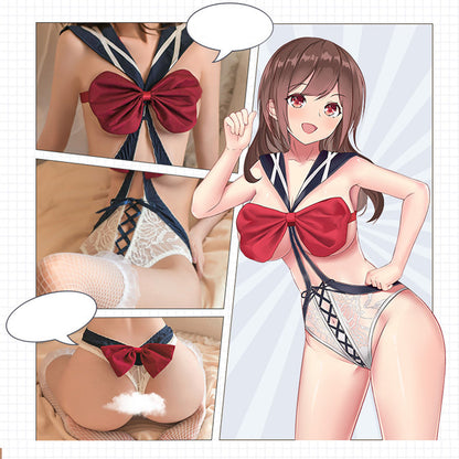 Anime Lace Crotchless Teddy Lingerie - Naughty Open Schoolgirl Blesssafe