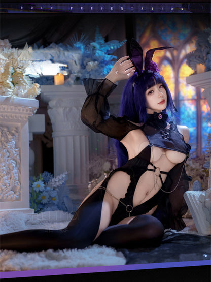 Gothic Black Bunny Costume for Women Dark Emo Rabbit Cosplay Outfit blesssafe