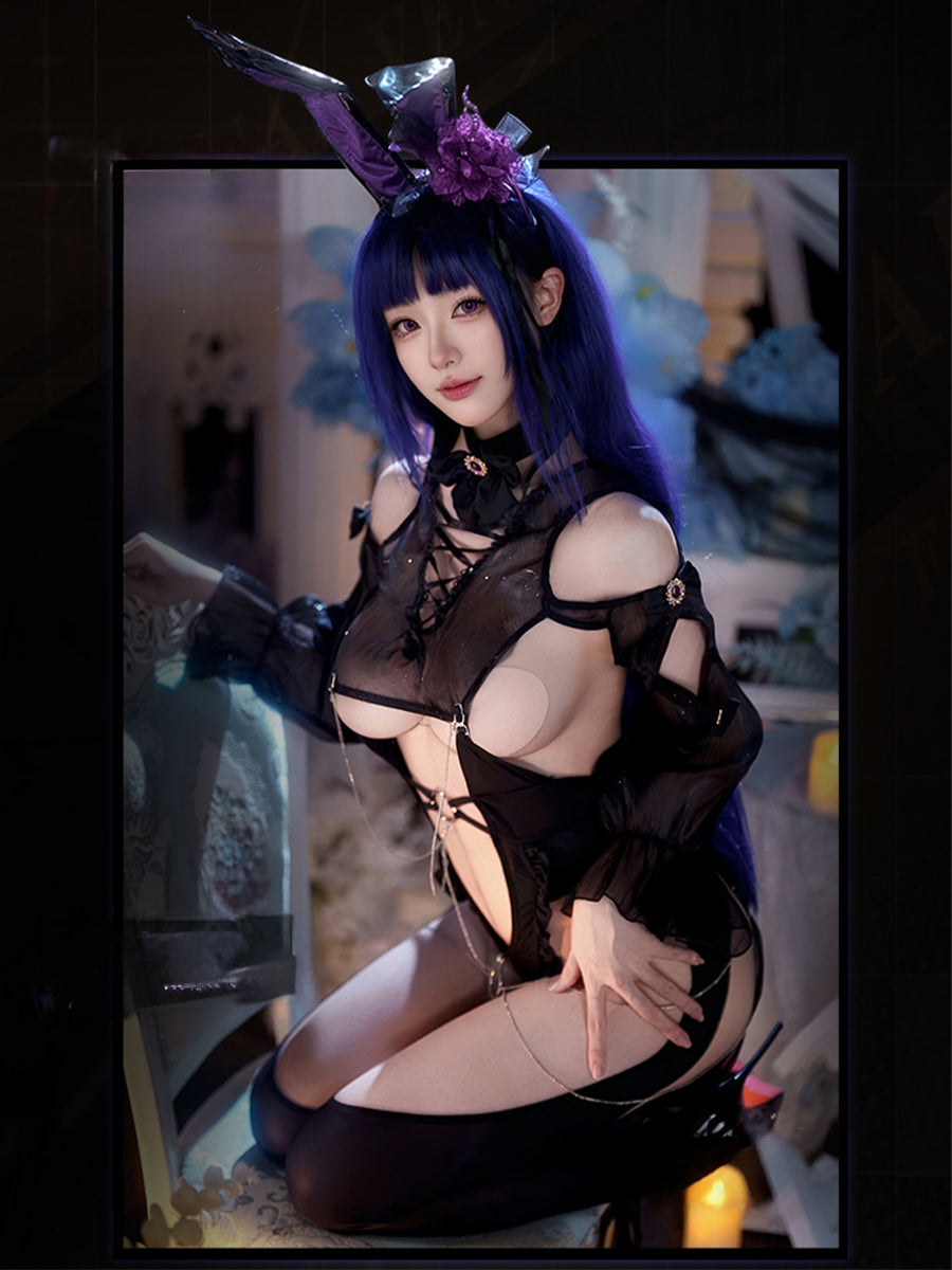 Gothic Black Bunny Costume for Women Dark Emo Rabbit Cosplay Outfit blesssafe