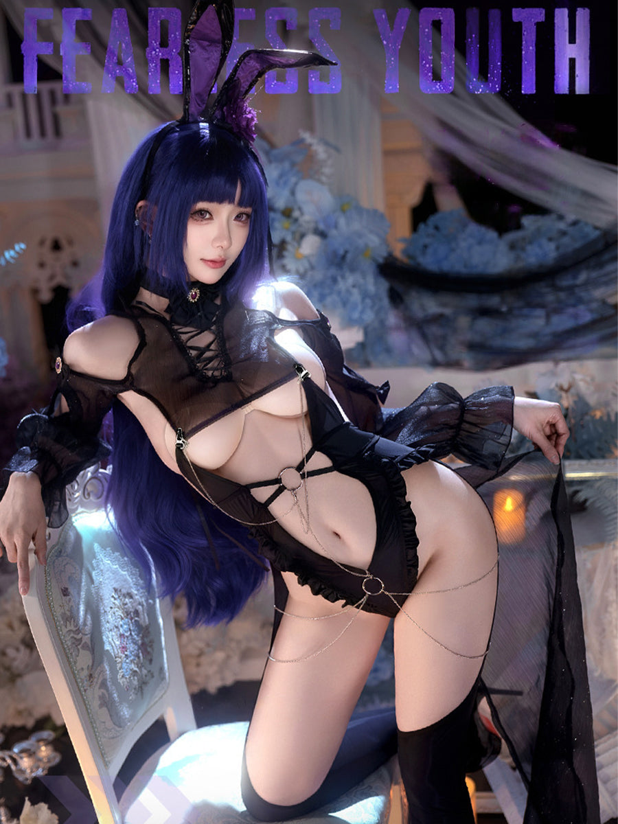 Gothic Black Bunny Costume for Women Dark Emo Rabbit Cosplay Outfit blesssafe