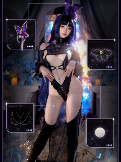Gothic Black Bunny Costume for Women Dark Emo Rabbit Cosplay Outfit blesssafe