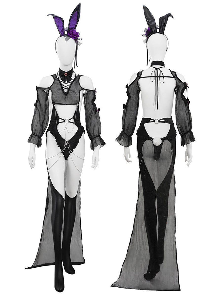 Gothic Black Bunny Costume for Women Dark Emo Rabbit Cosplay Outfit blesssafe