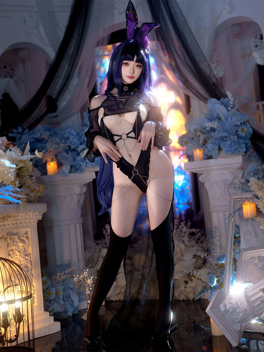 Gothic Black Bunny Costume for Women Dark Emo Rabbit Cosplay Outfit blesssafe