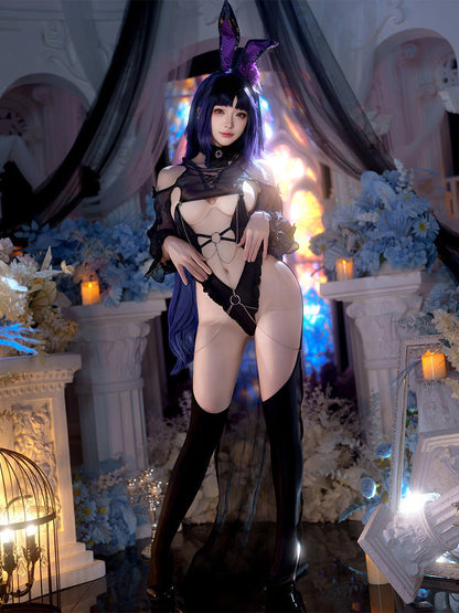 Gothic Black Bunny Costume for Women Dark Emo Rabbit Cosplay Outfit blesssafe