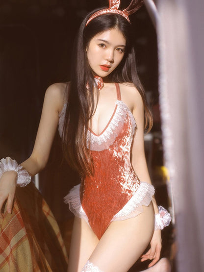 Velvet Bunny Open Crotch Bodysuit - Soft Naughty Cosplay Teddy blesssafe