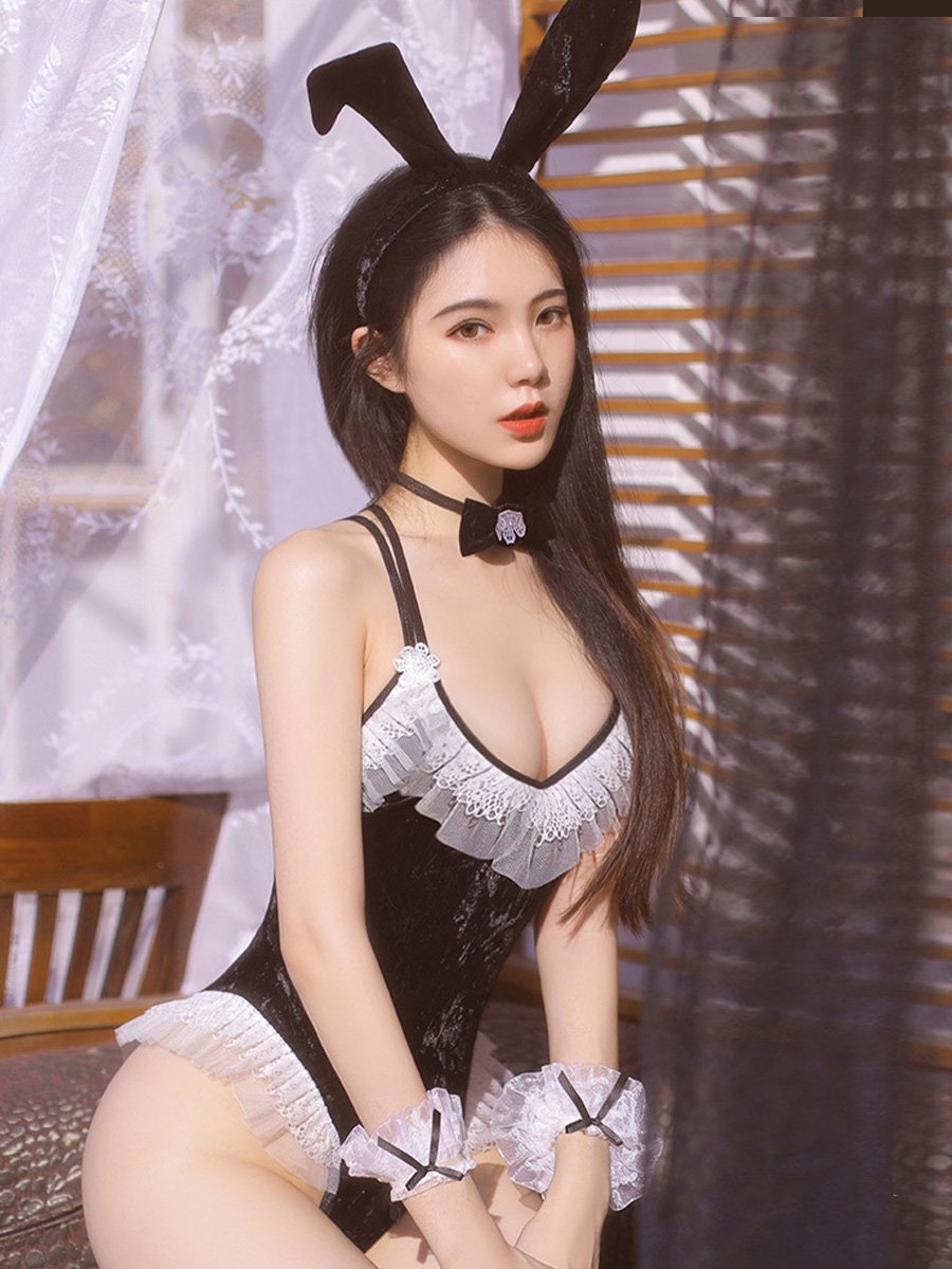 Velvet Bunny Open Crotch Bodysuit - Soft Naughty Cosplay Teddy blesssafe