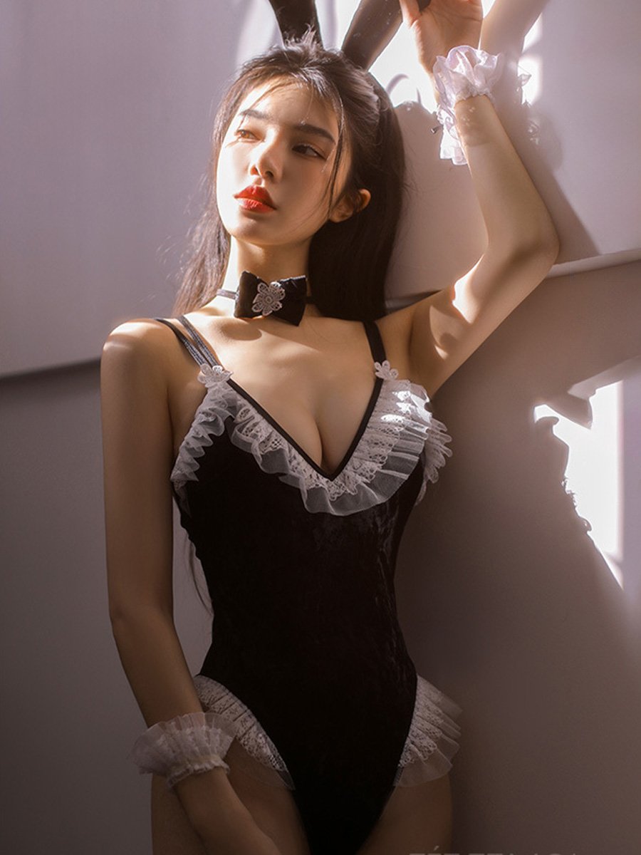 Velvet Bunny Open Crotch Bodysuit - Soft Naughty Cosplay Teddy blesssafe