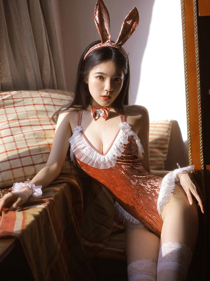 Velvet Bunny Open Crotch Bodysuit - Soft Naughty Cosplay Teddy blesssafe