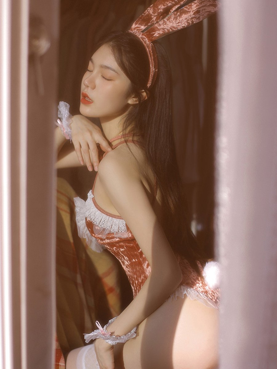 Velvet Bunny Open Crotch Bodysuit - Soft Naughty Cosplay Teddy blesssafe
