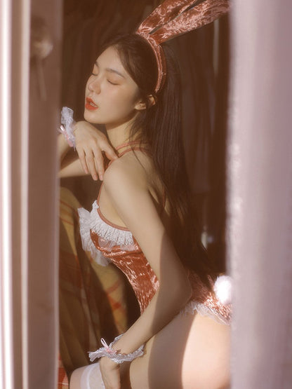Velvet Bunny Open Crotch Bodysuit - Soft Naughty Cosplay Teddy blesssafe