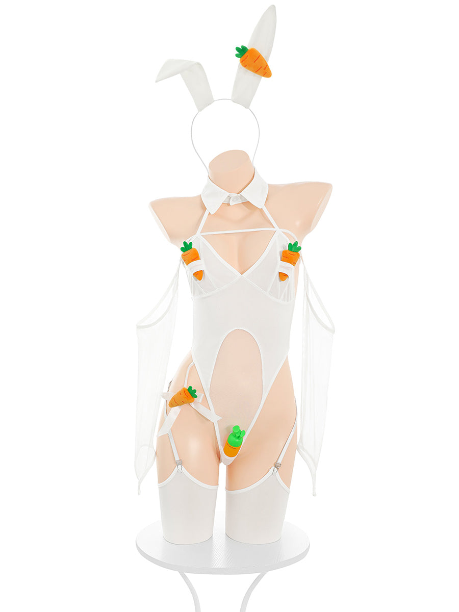Electric Carrot Bunny Teddy Lingerie - Bright Neon Cosplay Outfit blesssafe