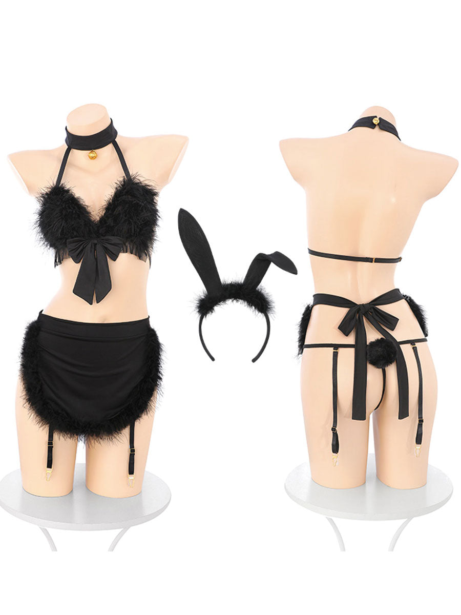 Furry Bunny Maid Lingerie Set - Plush Fluffy Servant Costume blesssafe