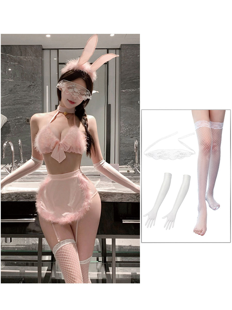Furry Bunny Maid Lingerie Set - Plush Fluffy Servant Costume blesssafe