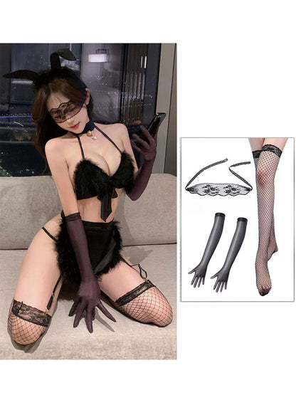 Furry Bunny Maid Lingerie Set - Plush Fluffy Servant Costume blesssafe