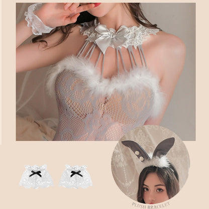 Sexy Bunny Cosplay Lingerie Sheer Lace Rabbit Bodysuit Hollow Bunny Girl Teddy Outfit blesssafe